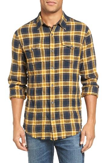 Men's Vince Trim Fit Frayed Plaid Sport Shirt