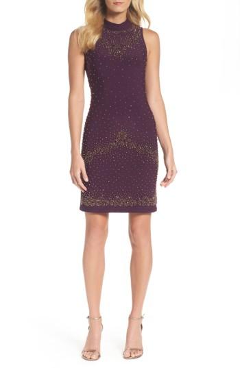 Women's Chetta B Beaded Sheath Dress - Purple