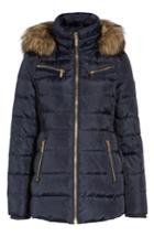 Women's Michael Michael Kors Puffer Coat With Detachable Hood And Faux Fur Trim - Blue