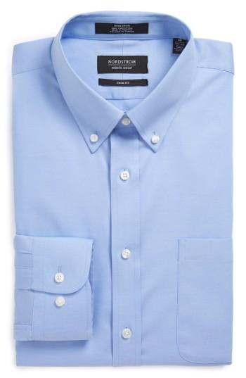 Men's Nordstrom Men's Shop Trim Fit Non-iron Dress Shirt .5 - 32/33 - Blue