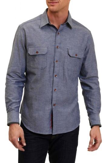 Men's Robert Graham Upstate Classic Fit Herringbone Sport Shirt, Size - Blue