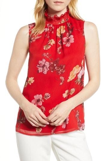 Women's Vince Camuto Garden Fleur Ruffle Neck Blouse, Size - Red