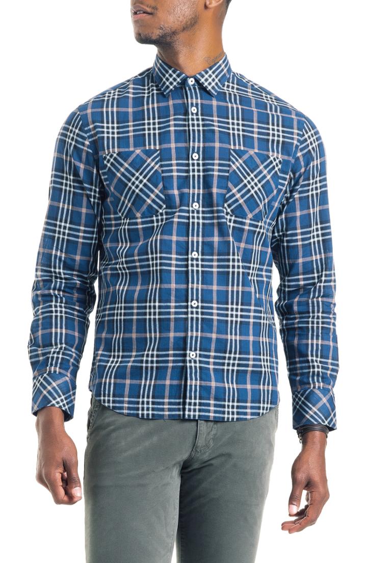 Men's Good Man Brand Slim Fit Slubbed Sport Shirt, Size - Blue