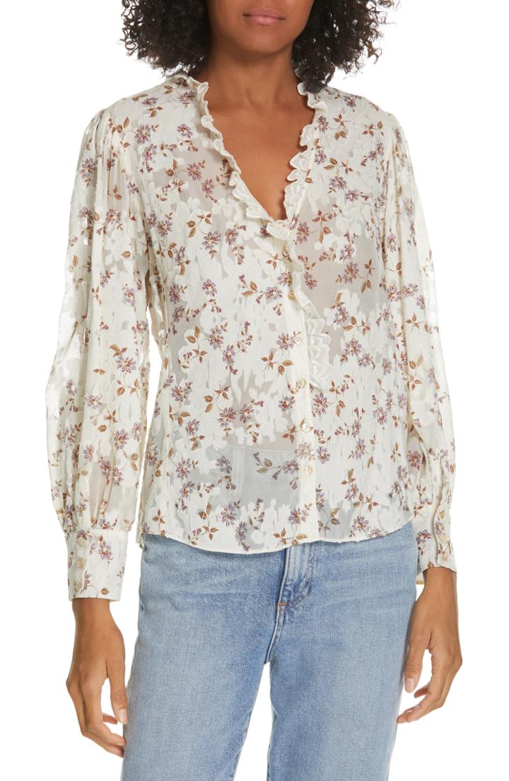 Women's Rebecca Taylor Kyla Fleur Ruffle Blouse - Ivory
