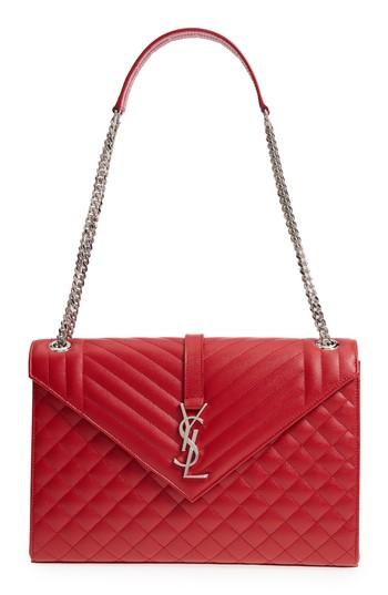 Saint Laurent Medium Monogram Quilted Leather Shoulder Bag - Red