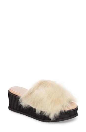 Women's Taryn Rose Pearla Genuine Shearling Platform Slide Sandal .5 M - Beige