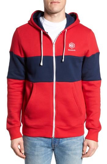 Men's Reebok Classics Foundation Clockblock Zip Hoodie - Red