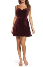 Women's La Femme Strappy Back Velvet Skater Dress - Red