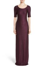Women's St. John Evening Scooped Neck Hansh Knit Column Gown - Purple