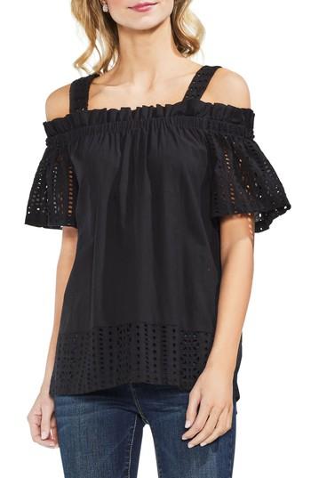 Women's Vince Camuto Cold Shoulder Eyelet Blouse, Size - Black
