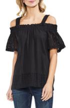 Women's Vince Camuto Cold Shoulder Eyelet Blouse, Size - Black
