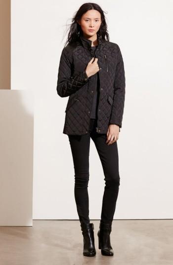 Women's Lauren Ralph Lauren Diamond Quilted Jacket With Faux Leather Trim - Blue