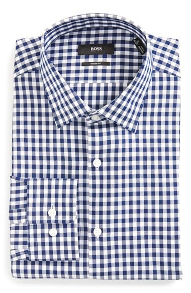 Men's Boss Sharp Fit Check Dress Shirt L - Blue