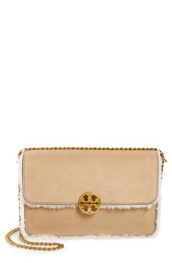 Tory Burch Chelsea Leather & Genuine Shearling Shoulder Bag -