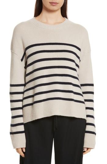 Women's Vince Cashmere Stripe Boxy Crew Sweater - Beige