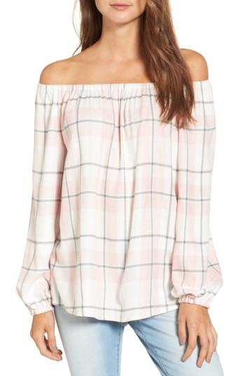 Petite Women's Two By Vince Camuto Off The Shoulder Plaid Blouse P - Pink