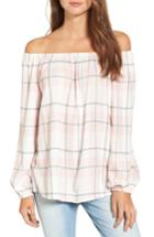 Petite Women's Two By Vince Camuto Off The Shoulder Plaid Blouse P - Pink