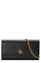 Women's Gucci Petite Marmont Leather Continental Wallet On A Chain - Black