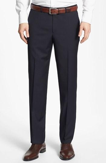 Men's Boss 'sharp' Slim Fit Flat Front Wool Trousers R - Blue