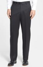 Men's Berle Flat Front Wool Gabardine Trousers X Unhemmed - Black