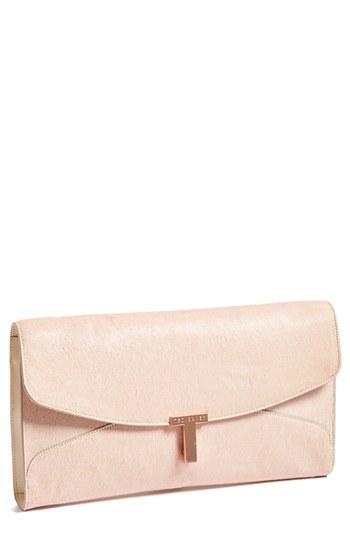 Ted Baker London 't Clasp - Maxi' Calf Hair Clutch Nude Pink