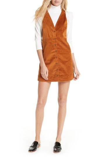 Women's Free People Rolling Thunder Corduroy Minidress - Brown