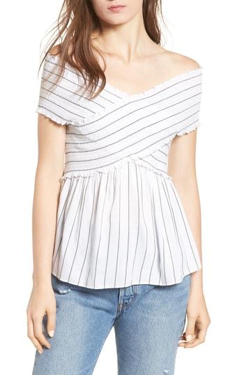 Women's Soprano Stripe Off The Shoulder Top - White