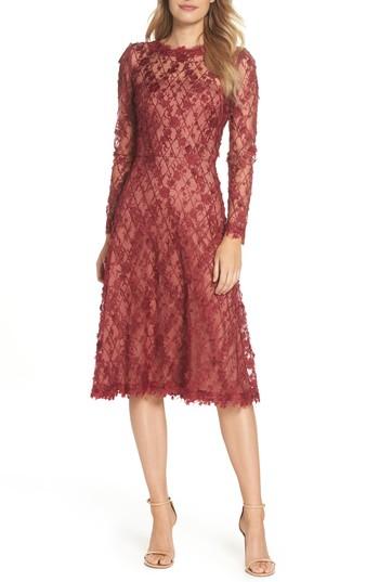 Women's Tadashi Shoji 3d Flowers Lace Dress - Red