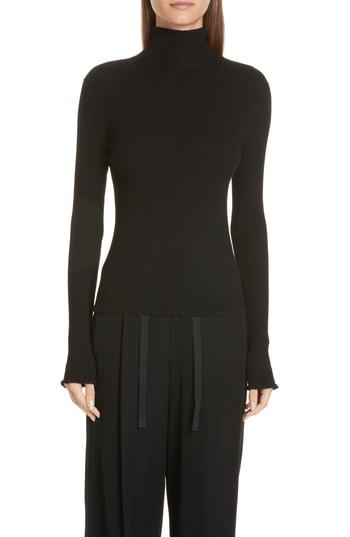 Women's Vince Lettuce Edge Mock Neck Merino Wool Sweater - Black