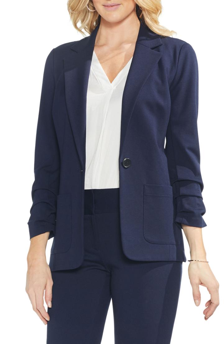 Women's Vince Camuto Ruched Sleeve Ponte Blazer - Blue