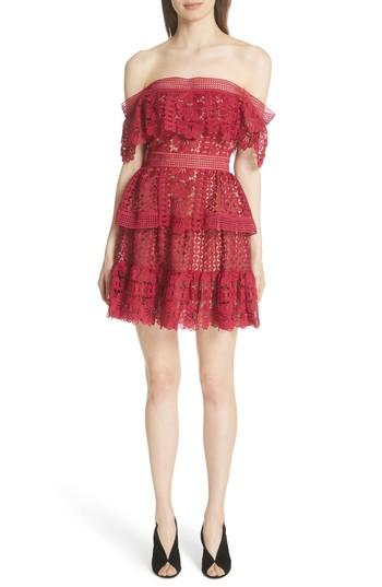 Women's Self-portrait Off The Shoulder Guipure Lace Dress - Red