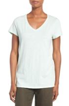 Petite Women's Eileen Fisher Organic Cotton V-neck Tee, Size P - Blue/green