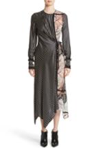 Women's Yigal Azrouel Fringe Trim Asymmetrical Stripe Silk Dress - Black