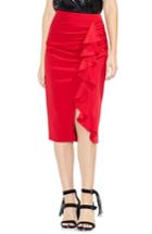 Women's Vince Camuto Front Ruffle Crepe Ponte Pencil Skirt - Red