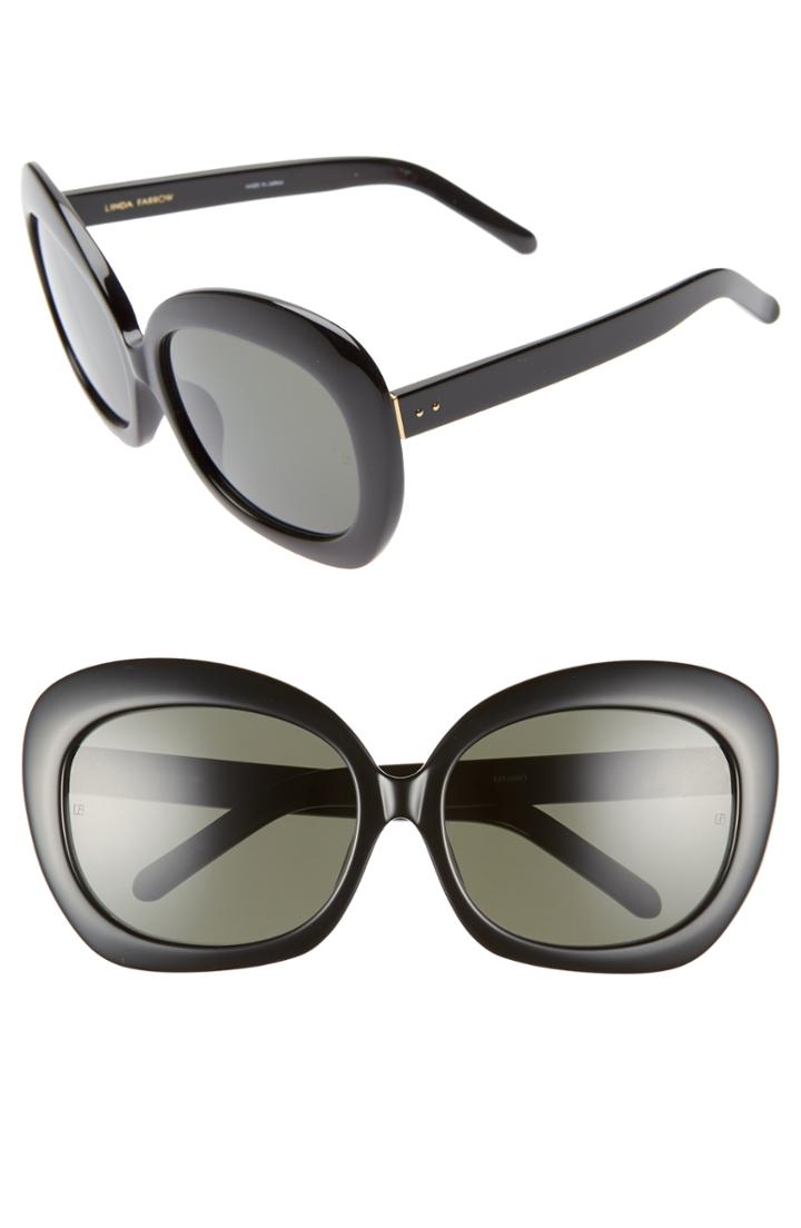 Women's Linda Farrow 62mm Oversize Round Sunglasses - Black