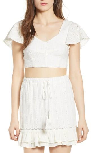 Women's Lost + Wander Daisy Eyelet Crop Top - White