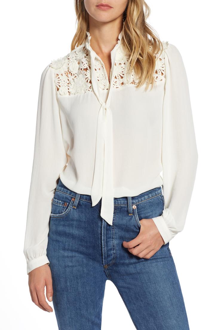 Women's Halogen Lace Yoke Blouse - Blue