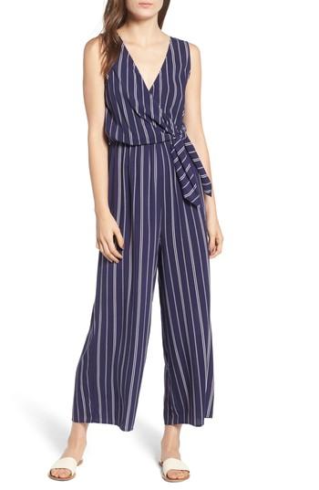 Women's Soprano Stripe Side Tie Jumpsuit - Blue