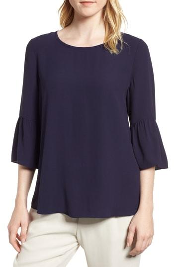 Women's Eileen Fisher Ruffled Sleeve Silk Top, Size - Purple