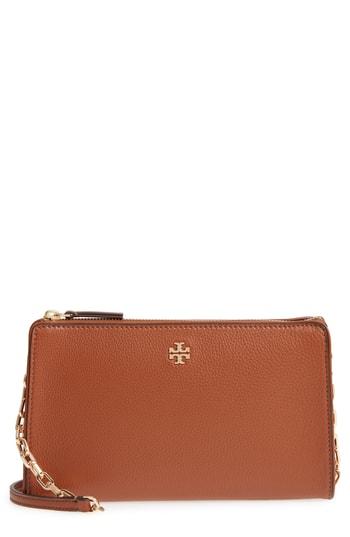 Women's Tory Burch Marsden Leather Wallet Crossbody Bag - Brown