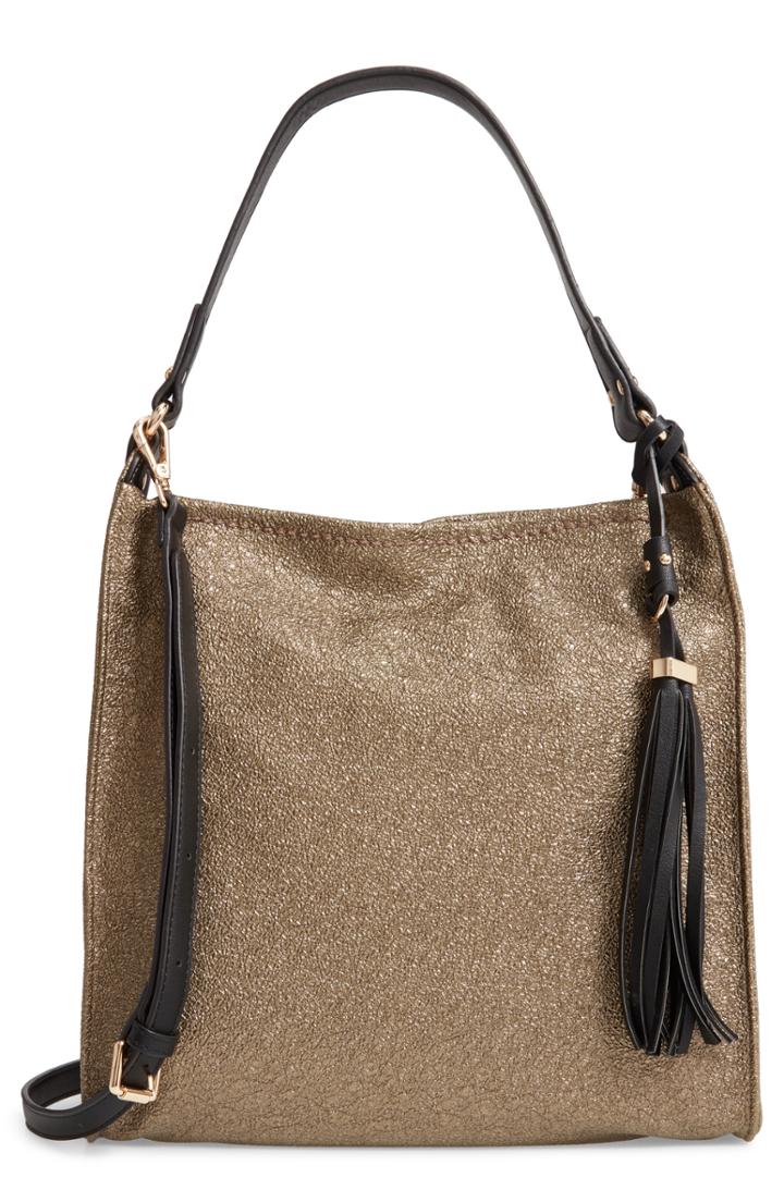Sondra Roberts Metallic Faux Leather Convertible Hobo - Brown