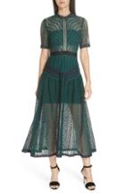 Women's Self-portrait Wave Lace Midi Dress - Green