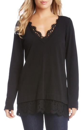 Women's Karen Kane Lace Inset Sweater - Black
