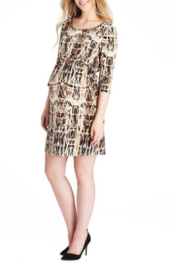 Women's Lilac Clothing Print Maternity Shift Dress - Black