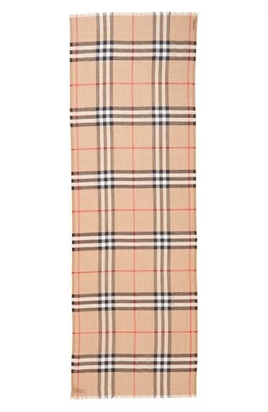 Women's Burberry Giant Check Print Wool & Silk Scarf, Size - Beige