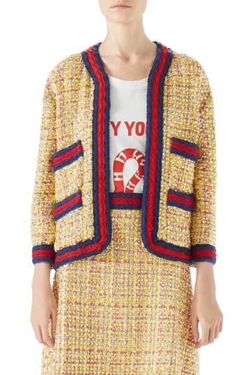 Women's Gucci Crystal Tweed Jacket Us / 40 It - Yellow