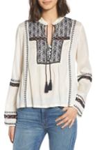 Women's Hinge Lace Inset Embroidered Top, Size - Ivory