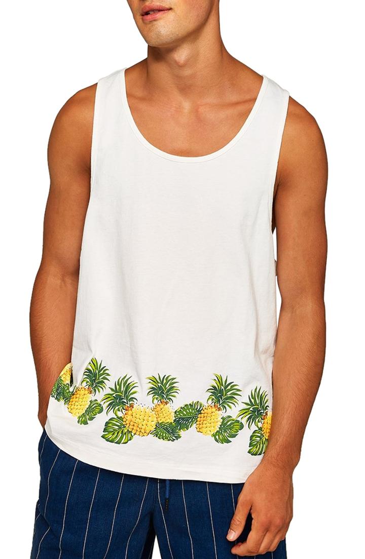 Men's Topman Boxy Fit Pineapple Print Tank, Size - Ivory