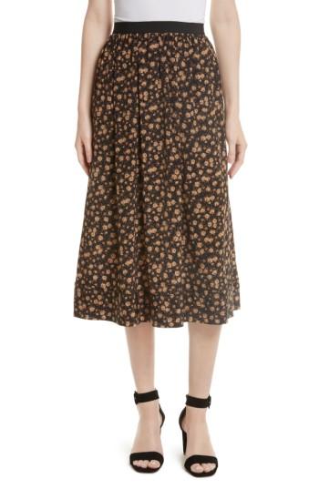 Women's Tracy Reese Dirndl Silk Floral Midi Skirt - Black