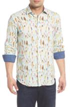 Men's Bugatchi Shaped Fit Fishing Lure Linen Sport Shirt - Green